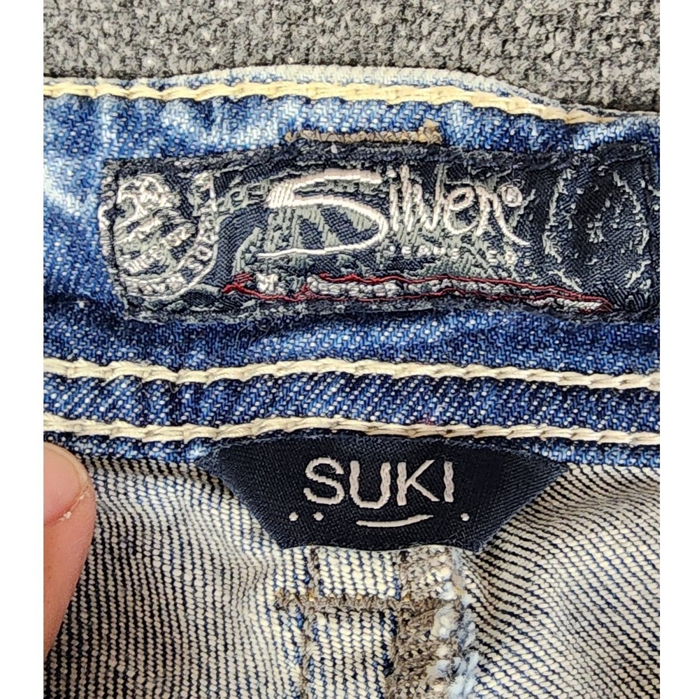 Silver Jeans Co Suki Mid Capri W30 L22.5 Light Wash Distressed Super Stretch - Picture 11 of 14